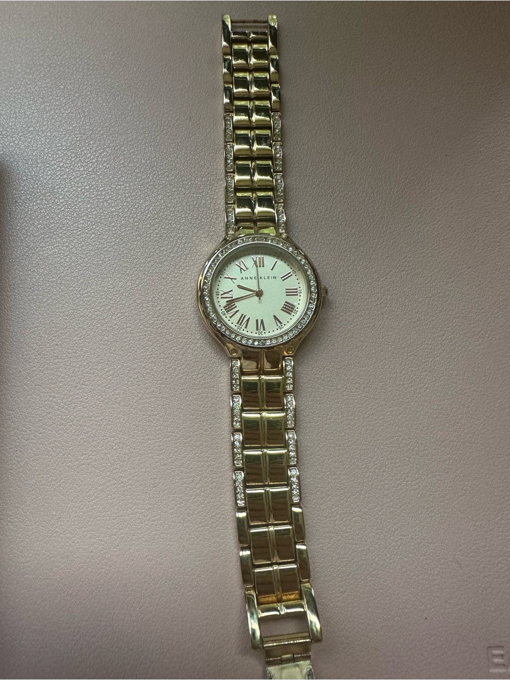 Anne Klein Gold and White Crystal-Trim Bracelet Watch